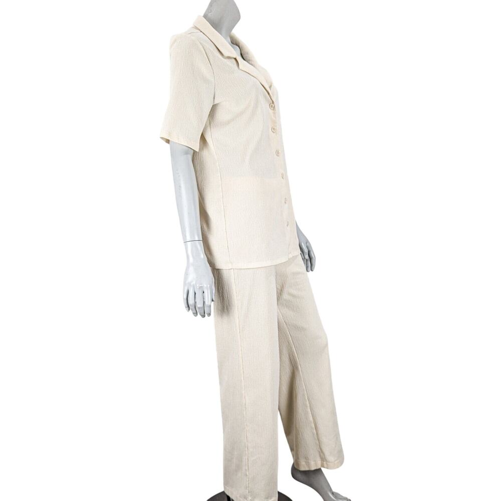 REFORMATION 2 Piece Set Pant & Shirt in Beige crinkle size Medium - Picture 4 of 12